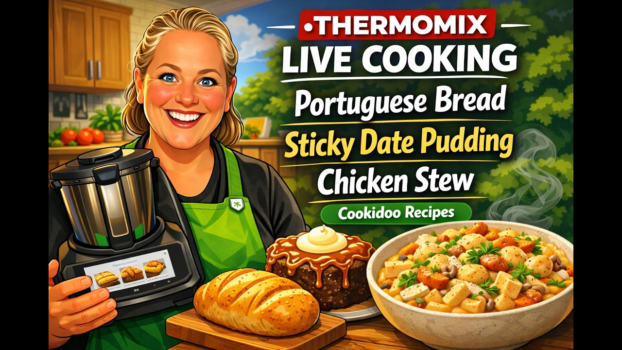 Thermomix Facebook LIVE replay, Portuguese Bread, Sticky Date Pudding & Creamy Mustard Chicken Stew,
