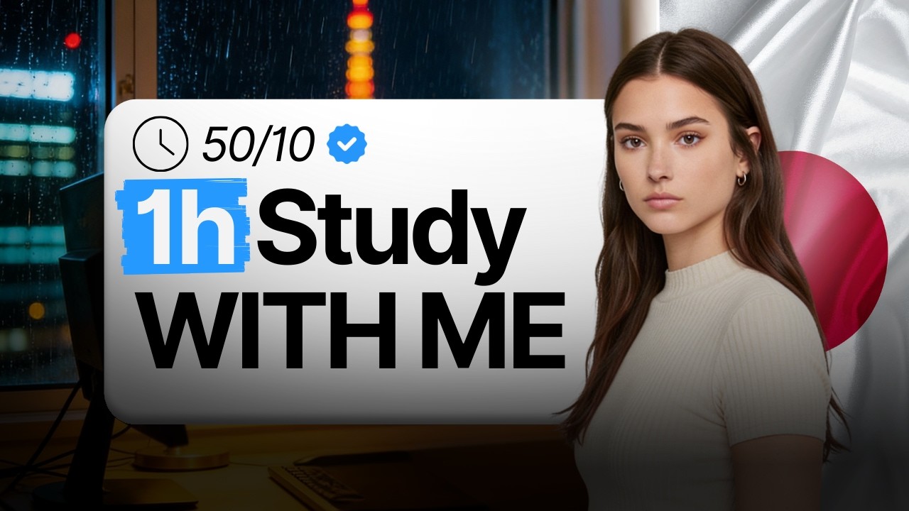 Study With Me (Pomodoro 50/10) | Rainy Night | No Talking | 1 Hour