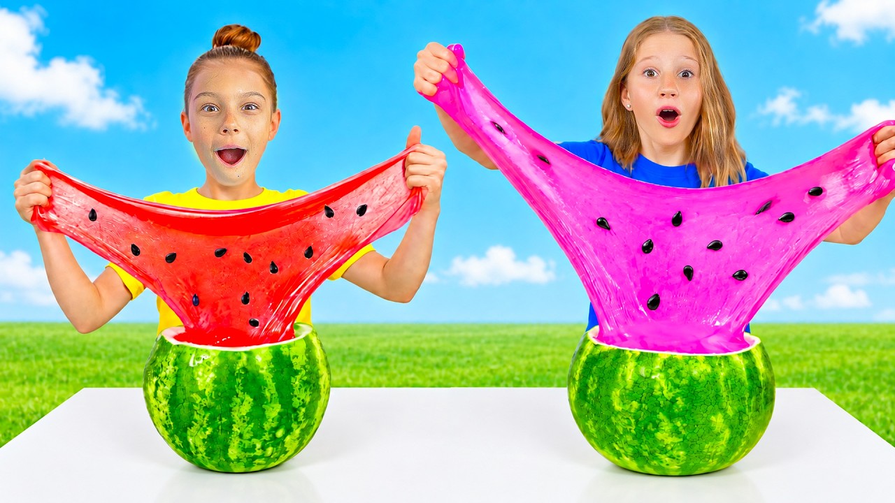 Nastya and friends have fun making giant slime at home