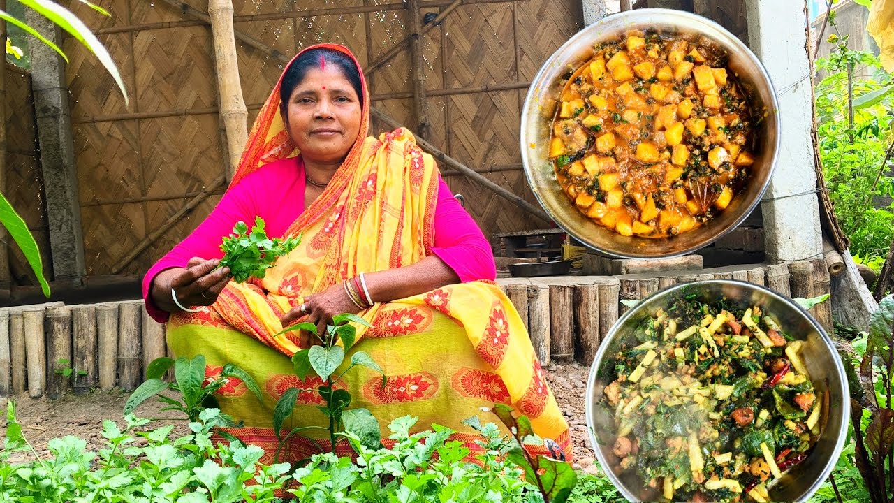 গ্রাম বাংলার হারিয়ে যাওয়া জনপ্রিয় গুগলি কষা ও বাড়ি টাটকা পিরিং শাকের ঘন্ট 