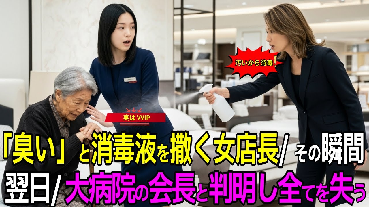 「どうせ買わない」追い出されるお婆さんに唯一優しくした契約社員の善行。翌日、老婆の正体が発覚し横暴な店長の悪事が暴かれる奇跡の人生逆転