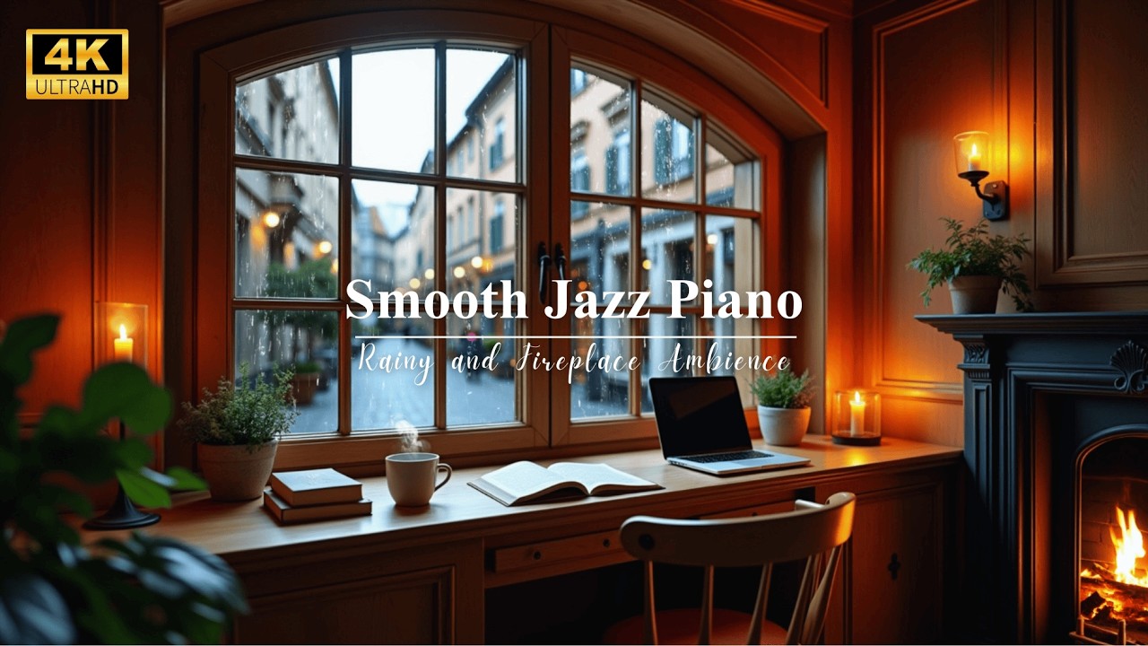 Rainy Day in a Vintage Coffee Shop ☕🔥Smooth Jazz Piano & Cozy Fireplace Ambience for Reading & Focus