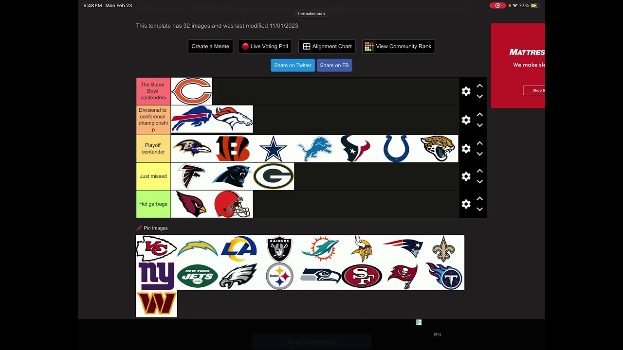 Ranking NFL teams for next year 