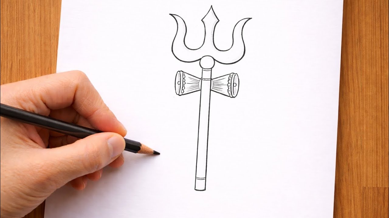 Easy Trishul Drawing Step by Step | Simple Pencil Drawing of Trishul