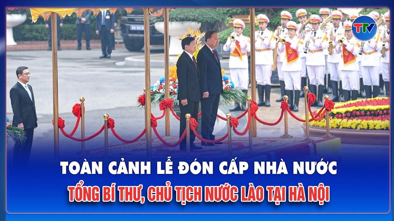 Toàn cảnh nghi thức trang trọng đón Tổng Bí thư, Chủ tịch nước Lào và Phu nhân tại Phủ Chủ tịch