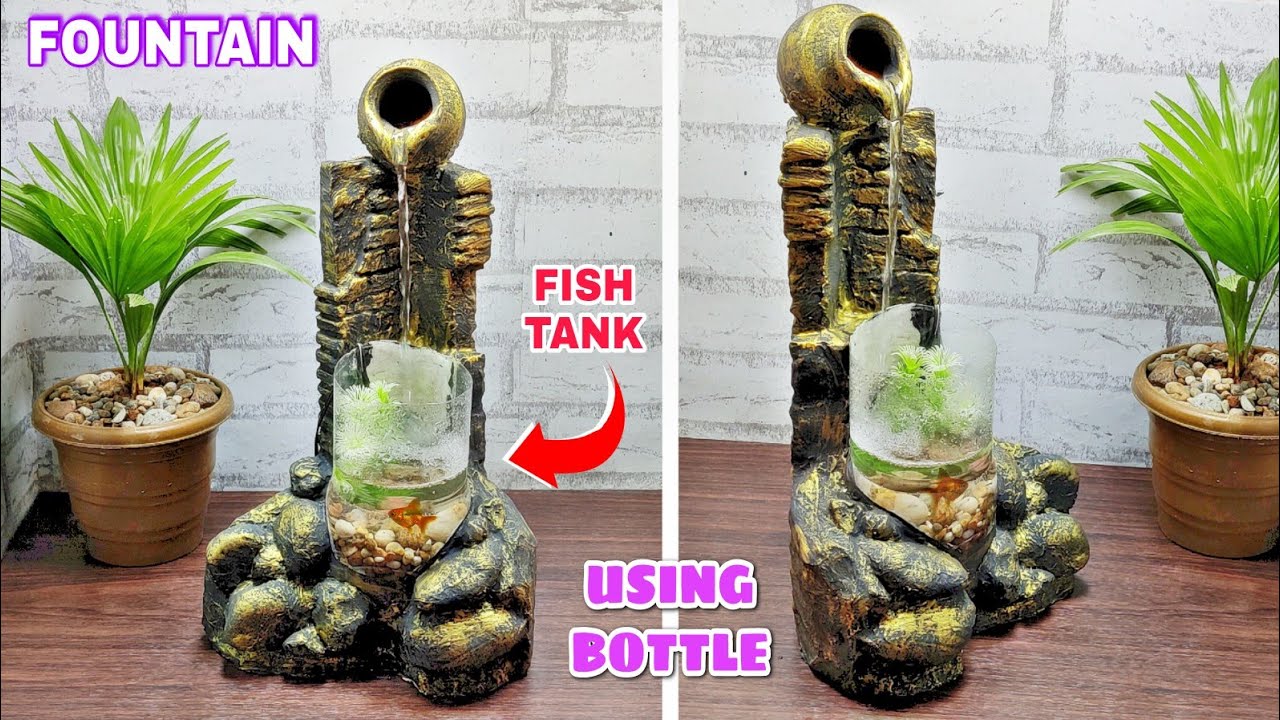 DIY Beautiful Styrofoam Indoor Tabletop Water Fountain With Fish Aquarium Using Waste Plastic Bottle
