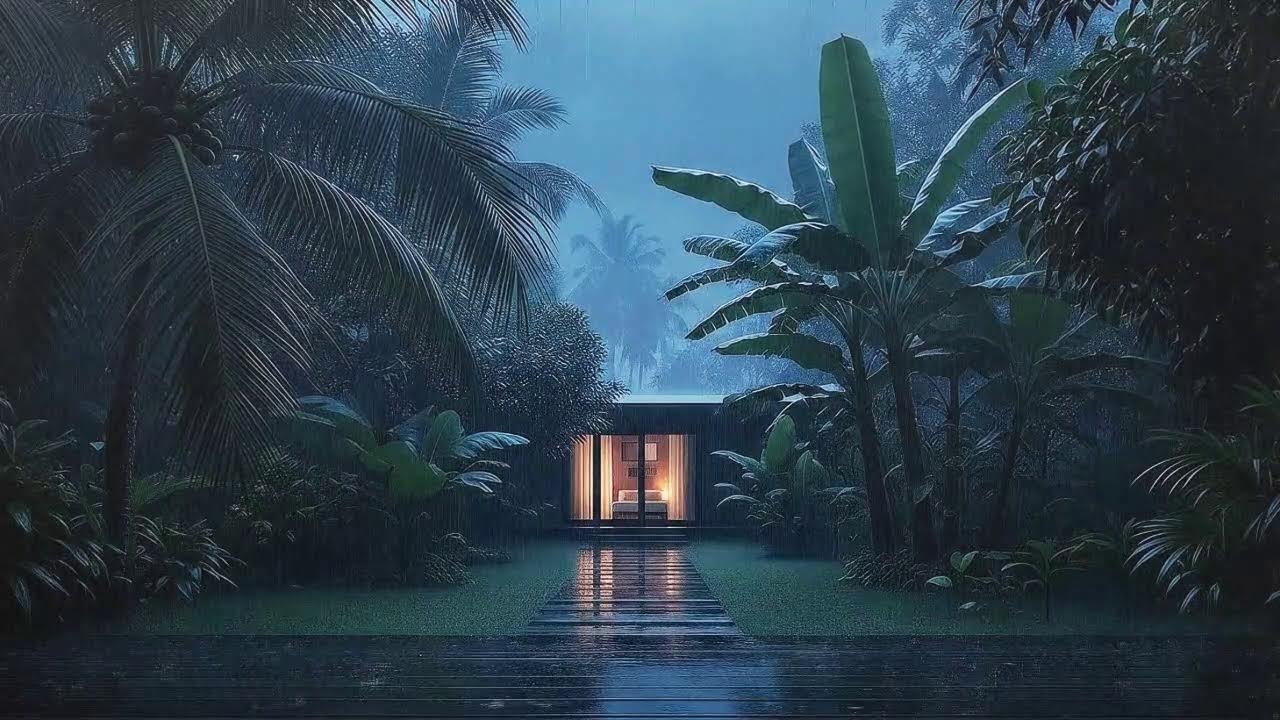 Instant Sleep with Light Rain and Low Thunder Echo at Cabin Terrace 🌧️