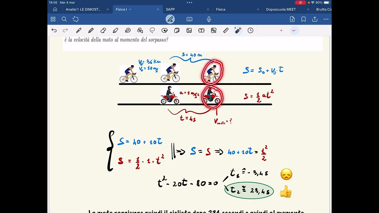 Moto uniformemente accelerato. Esercizio. Fisica 1