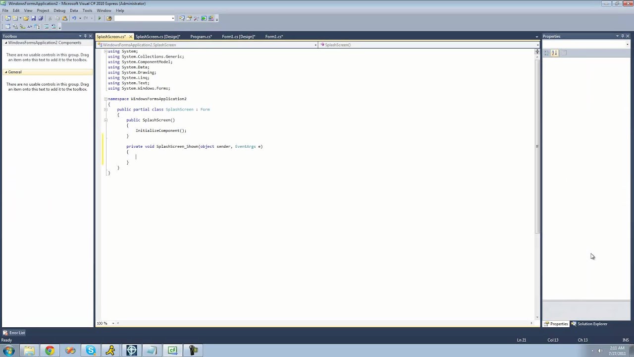 C# Beginners Tutorial - 140 - Splash Screen