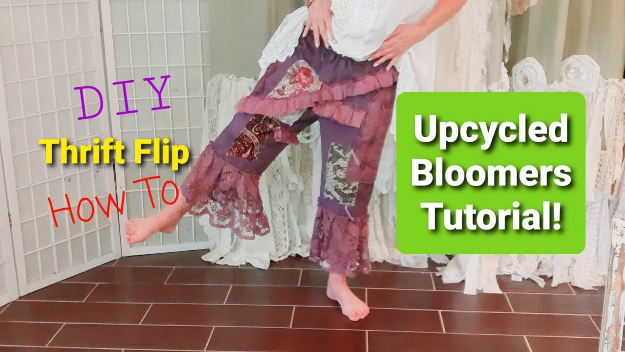 How to create a beautiful pair of bloomers from plain thrifted capris . Sewing tutorial .