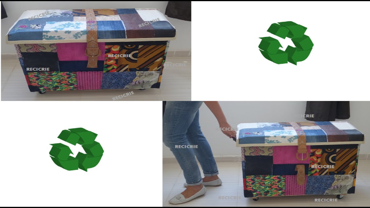BAÚ-CAIXA ORGANIZADORA♻ C/PAPELÃO E RETALHOS DE TECIDOS♻