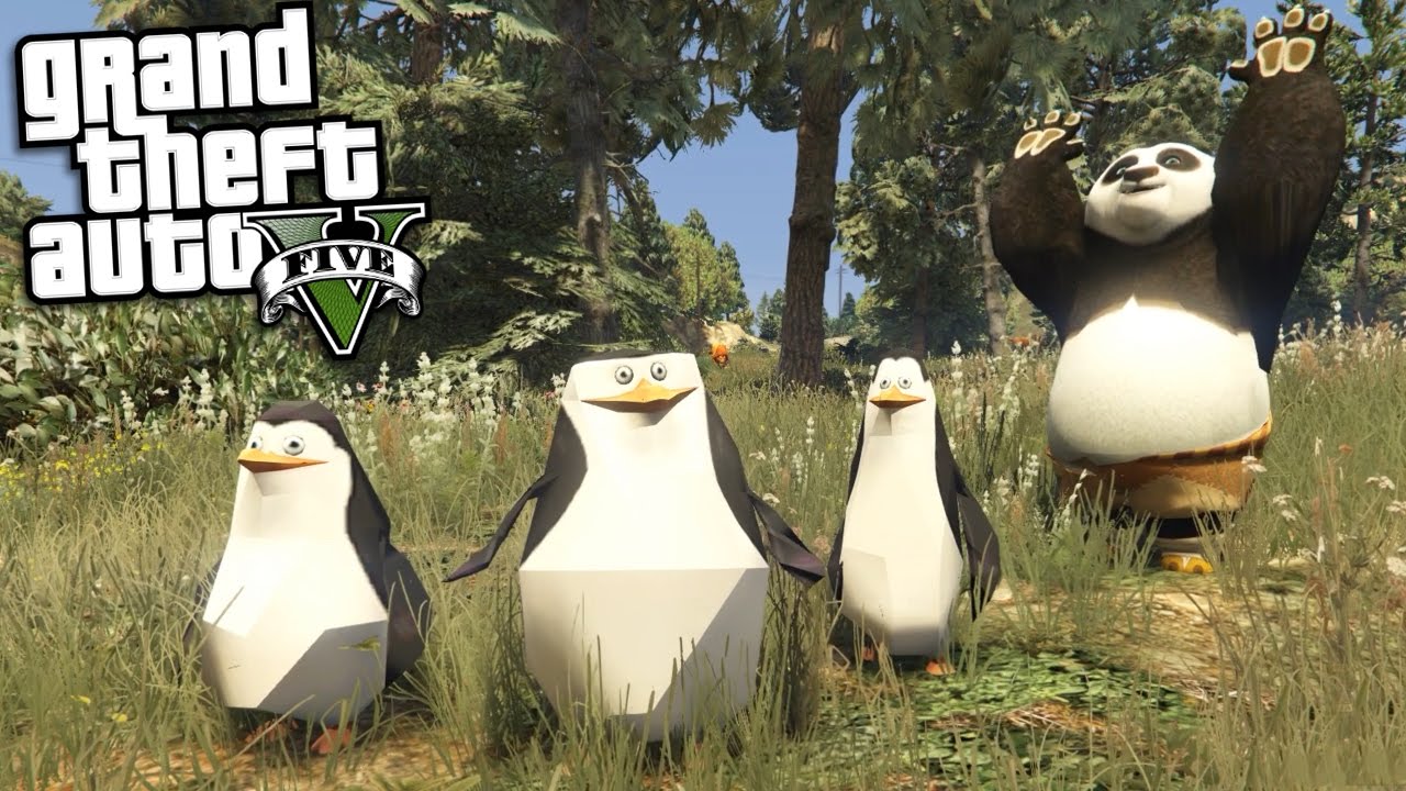 Моды GTA 5 - Мод «Мадагаскар против Кунг-фу Панды» (геймплей модов GTA 5)