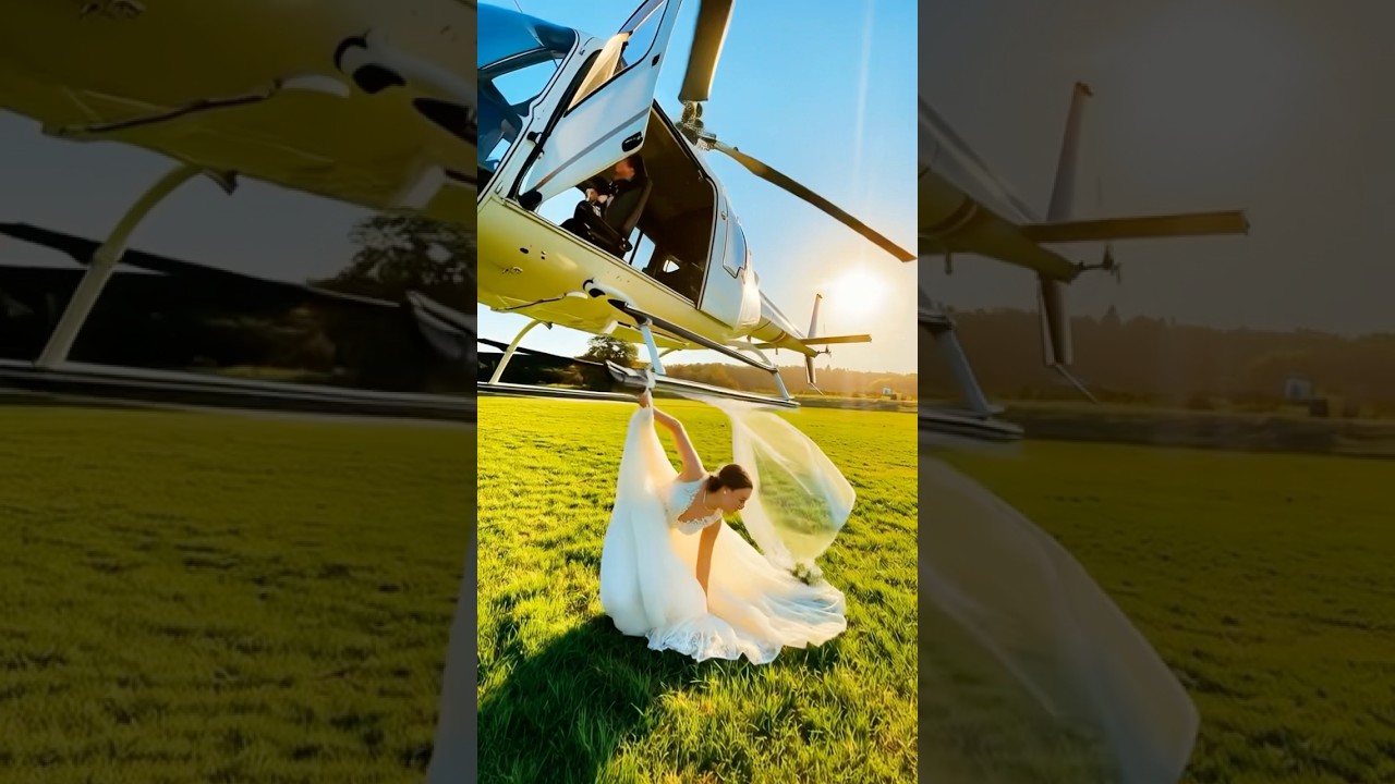 The helicopter left without the bride ! #bride #weddingdress #helicopter #bridestory #shesaidyes