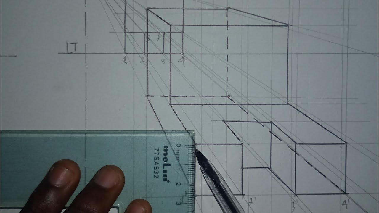 Como representar figura tridimensional em perspetiva rigorosa 1PF 📏📐