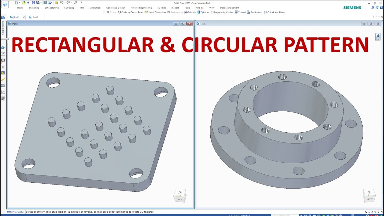 Solid Edge Tutorials #20 | How to use Rectangular and Circular Pattern