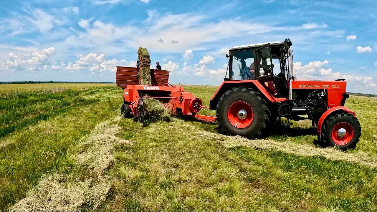 Тюкування сіна, прес FAHR HD-30, косарка Fortschritt E303, сінокос