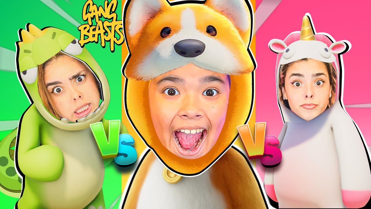 LUTA DINOSSAURO Vs CACHORRO Vs UNICÓRNIO no NOVO GANG BEASTS ! -Estevão, Milla e Milly #soporcausa