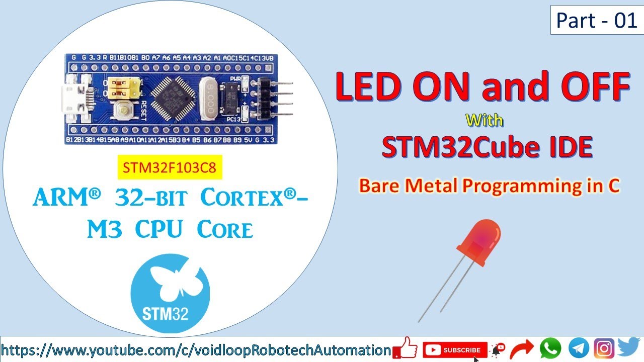 01 Включение и выключение светодиода Программирование на Bare Metal с помощью BluePill и STM32Cub...