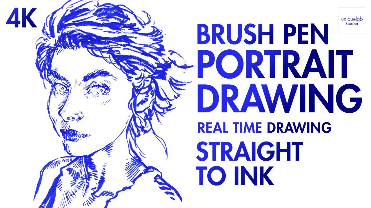 Brush pen Portrait Drawing [Real Time 4K]