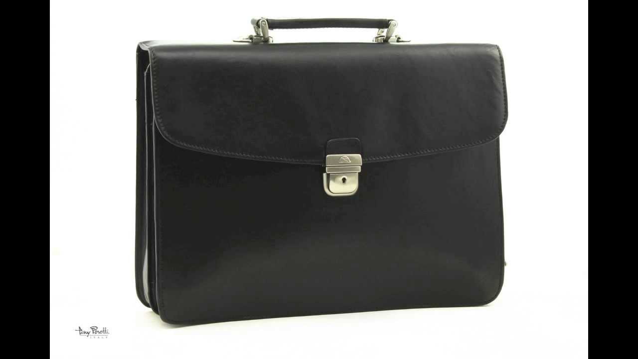 Massimo Bellini Italian Leather Double Compartment Briefcase in Color Black item number PI002002BK