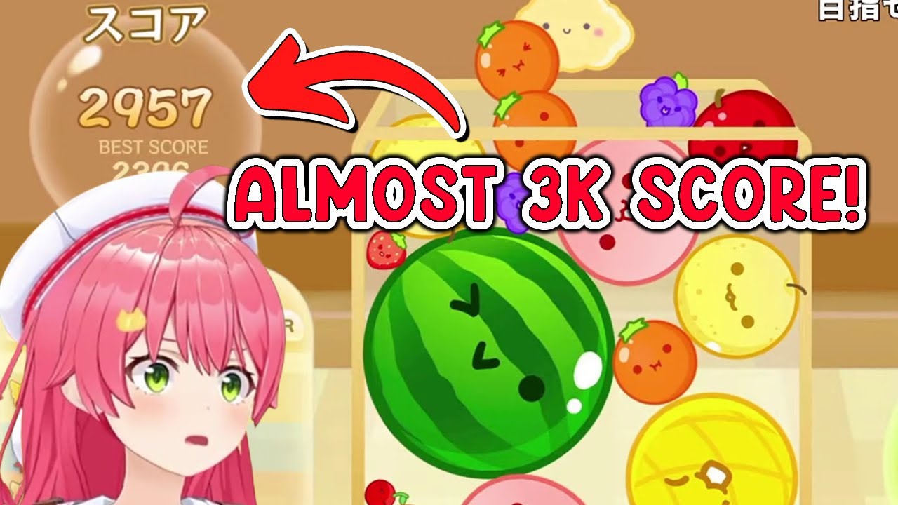 Miko almost reached the 3000 score in the Suika game...
