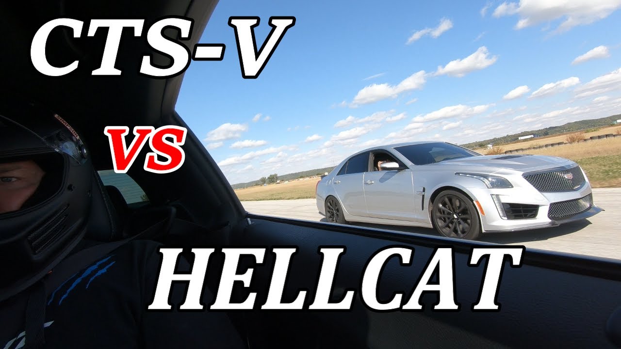 Stock Dodge Hellcat Challenger vs Modded CTSV 2012 & 2016 Cadillac CTS-V Roll Race