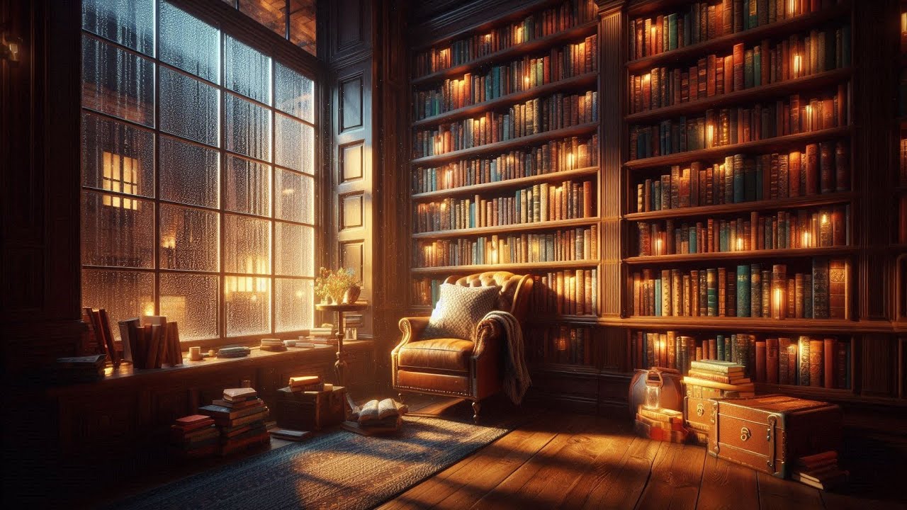 Rainy Library Ambience | Cozy Rain Sounds for Studying, Reading & Relaxing (2 Hours)