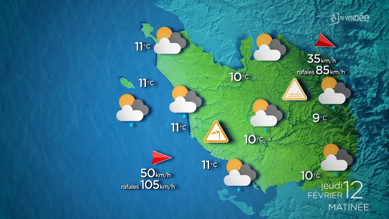 La m&eacute;t&eacute;o de la Vend&eacute;e du jeudi 12 f&eacute;vrier 2026 : vigilance orange temp&ecirc;te Nils