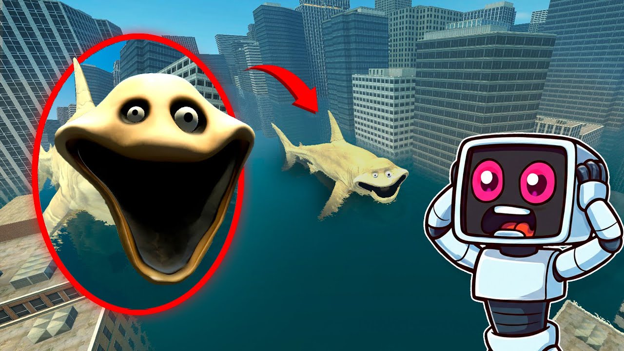 Un DRON Capta al GUSANO HAMBRIENTO MEGALODON en la Ciudad Inundada - HUNGRY WORM - Garry's Mod