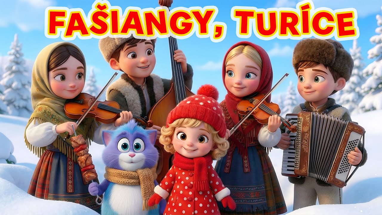 Fašiangy, Turíce | ľudová pesnička pre deti | Hanička a Murko | karneval | fánky | tradície | 3D  4K
