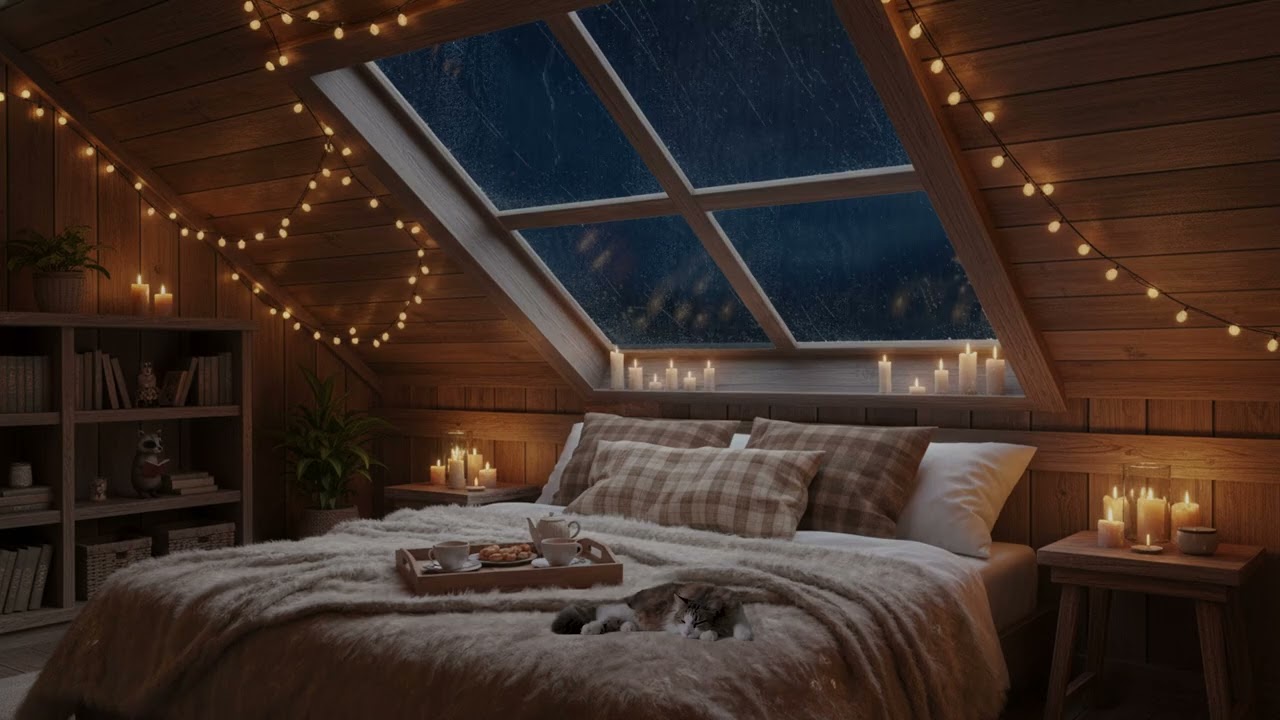 🌧️ Thunder & Rain with Fireplace | Cozy Wooden Cabin Sleep Ambience