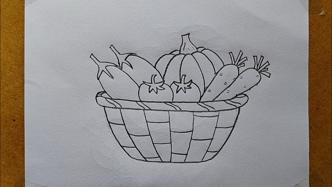 Very easy Vegetable Basket drawing| How to draw Vegetable basket| Pencil drawing| Vegetables drawing