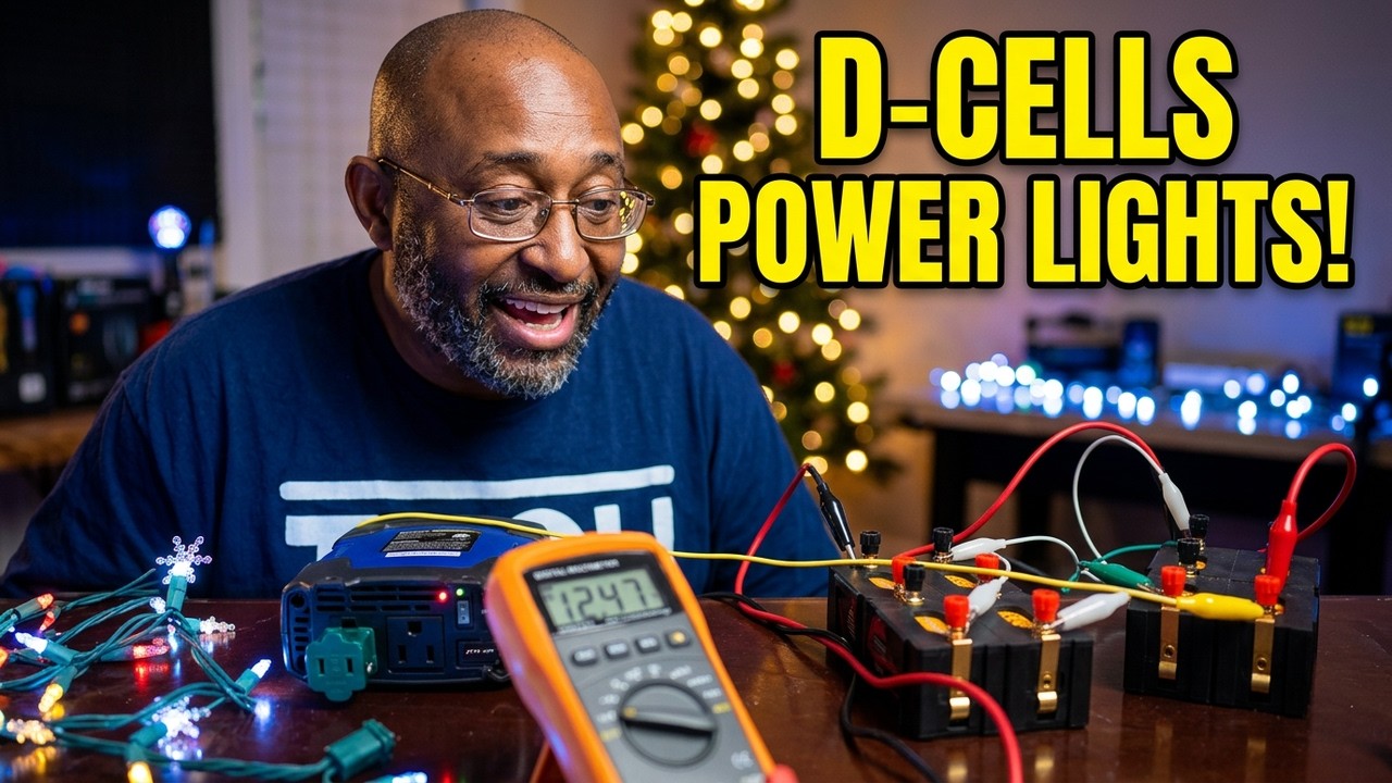 Our First 12V D Cell Battery Setup  Powering an Inverter to Run Holiday Lights!
