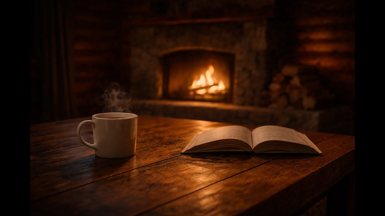 Warm Cabin Table 🔥 Fireplace Glow & Quiet Night  Calm 1 Hour