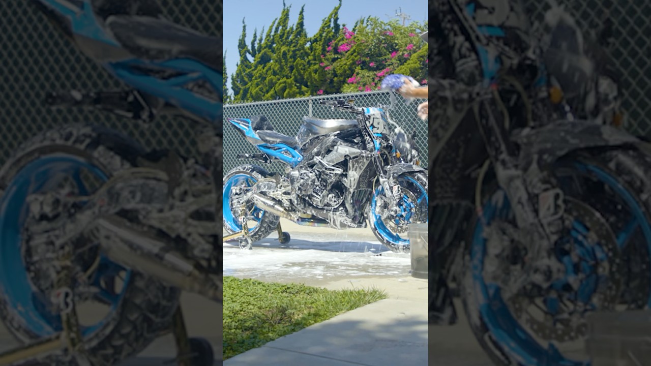 Bike wash ASMR - The Street Triple needed a bath #garage93 #autodetailing #asmr #motorcyclewash