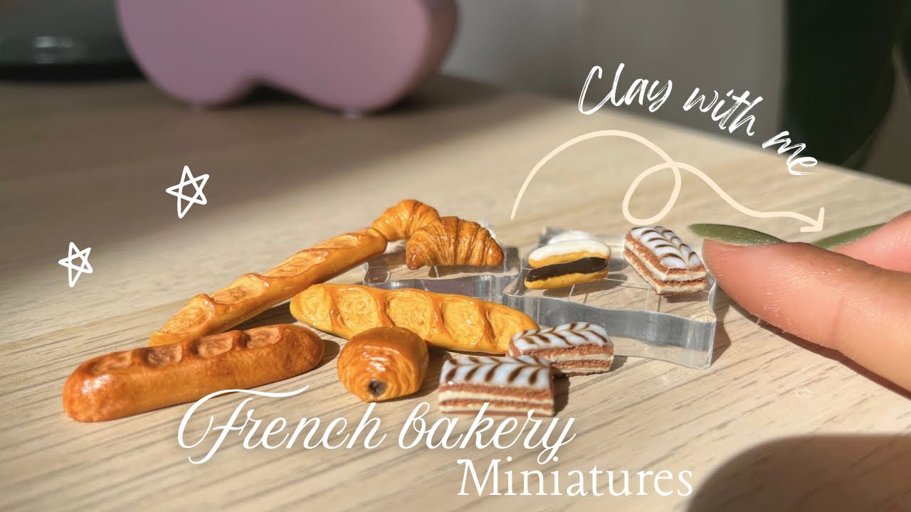 Sculpting food miniatures | Clay with me + French bakery food 🥐✨ Polymer Clay Tutorial