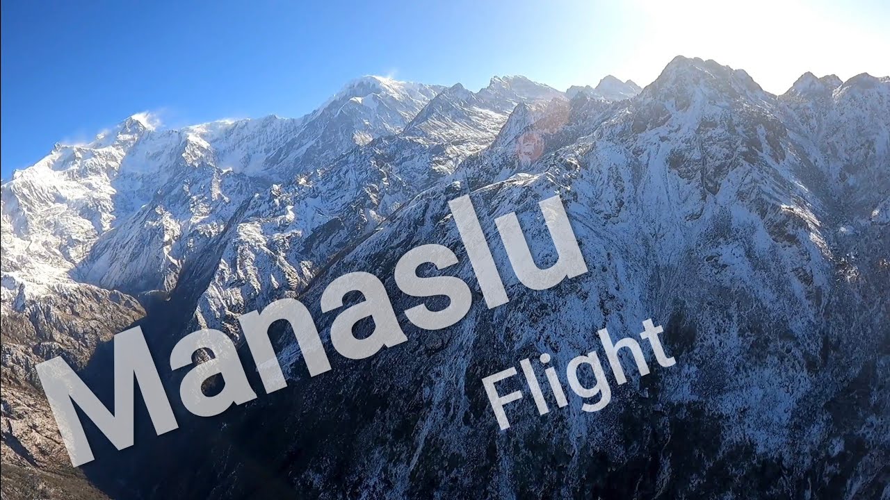 Nepal FHD - MANASLU approach from southwest, ultralight flight, wing view, 562951413