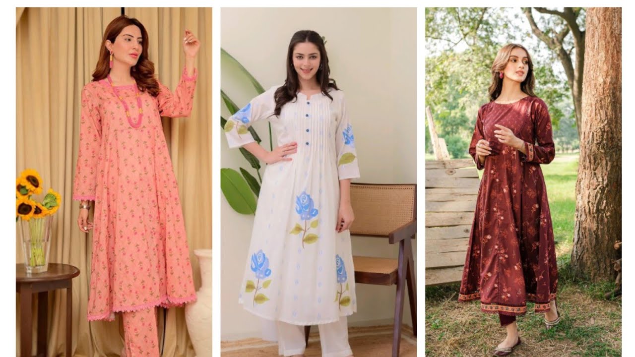 Long frock dazgine stylish and beutifull lawn long frock summer special lawn frock dazgine for girls