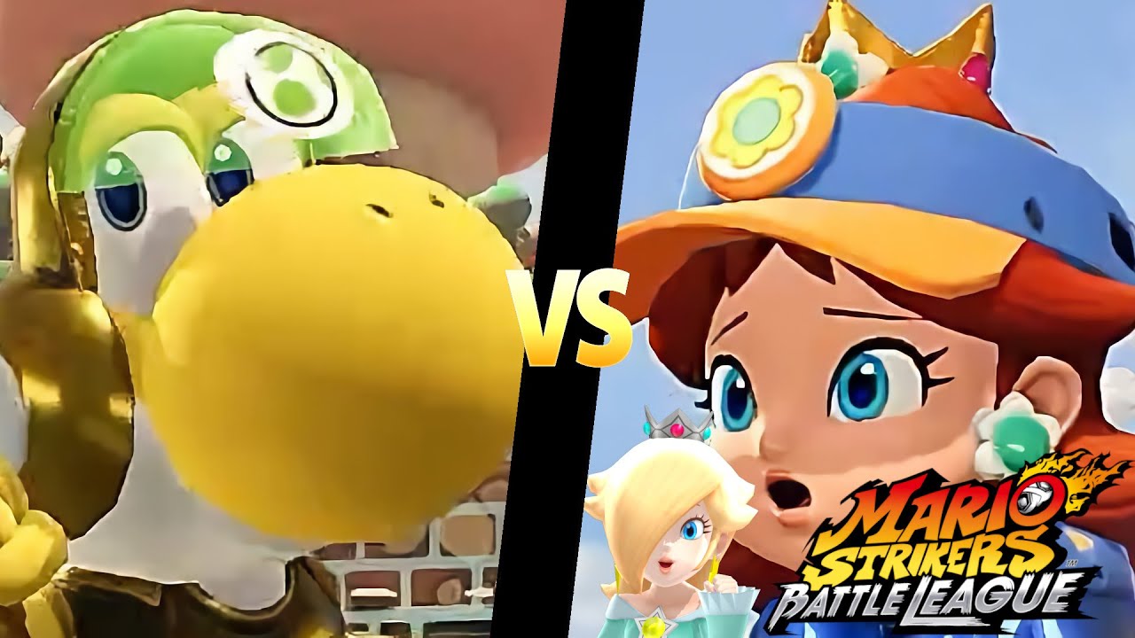 Mario Strikers Battle League Team Yoshi vs Team Daisy in Mushroom Hill