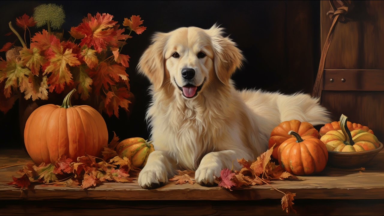 Autumn Dog & Pumpkin Paintings | TV Screensaver