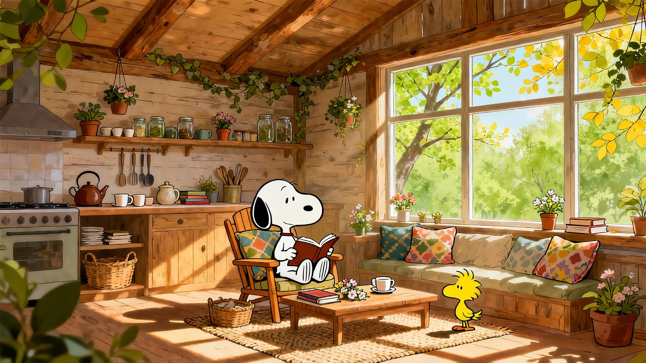 Cozy Wooden Cabin Moments with Snoopy 🌿 | Lofi Music for Focus, Study & Deep Calm