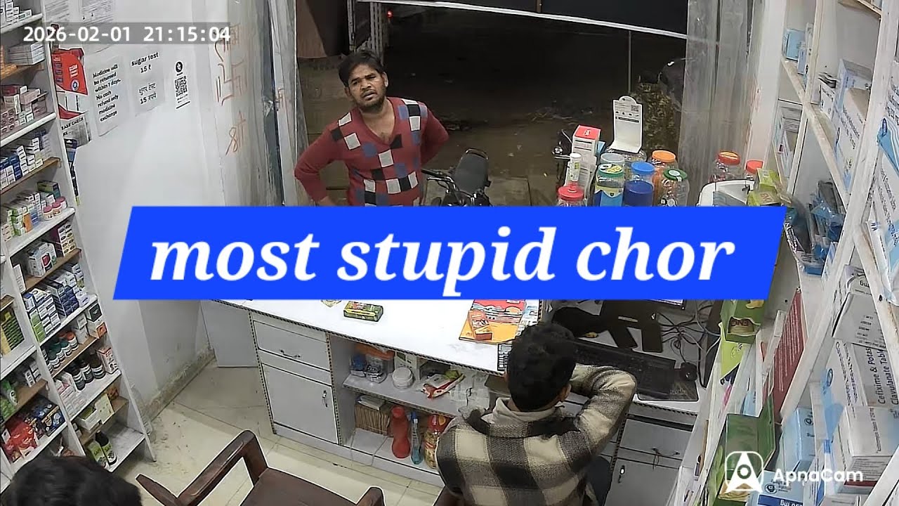 Live chori at medical shop by a dumb drunk man.