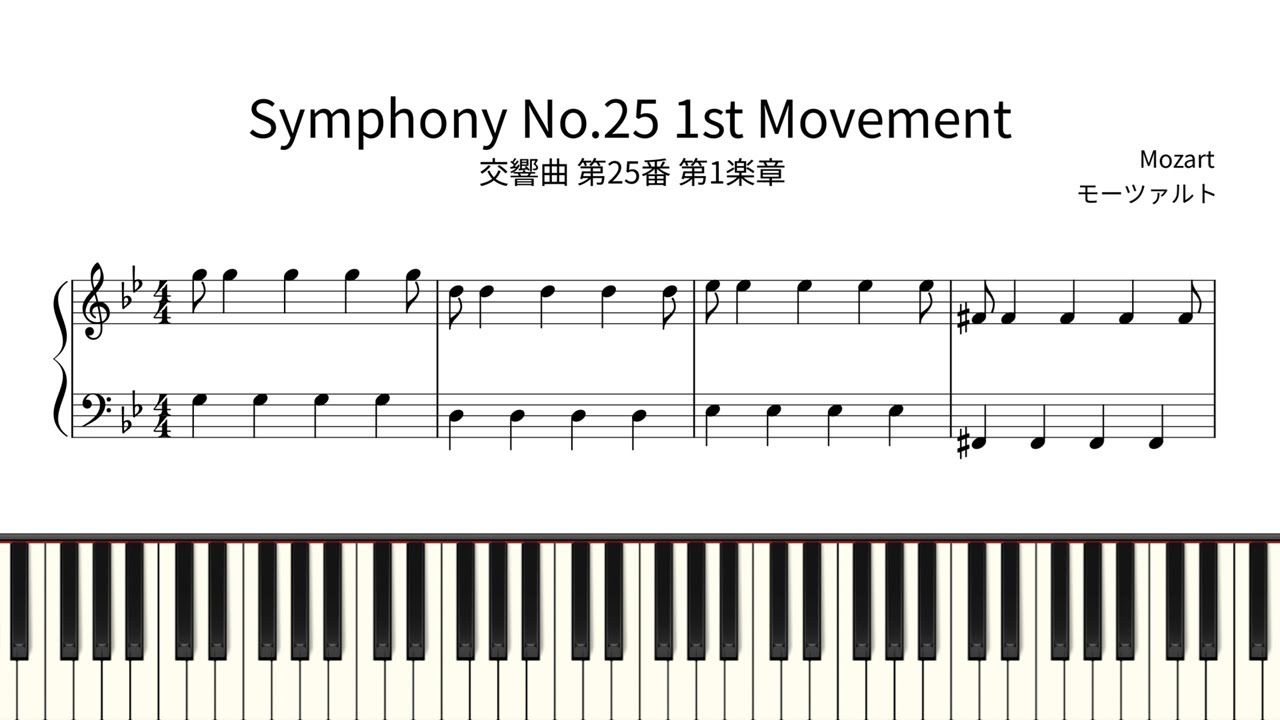 【簡単ピアノ楽譜】交響曲 第25番 第1楽章 モーツァルト / Symphony No.25 1st Mov K.183 - Mozart / K183 | Easy Piano Tutorial