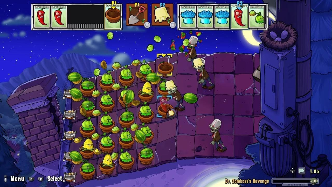 Plants vs. Zombies: Replanted Boss battles Player 1 & Player 2 Vs Zomboss
