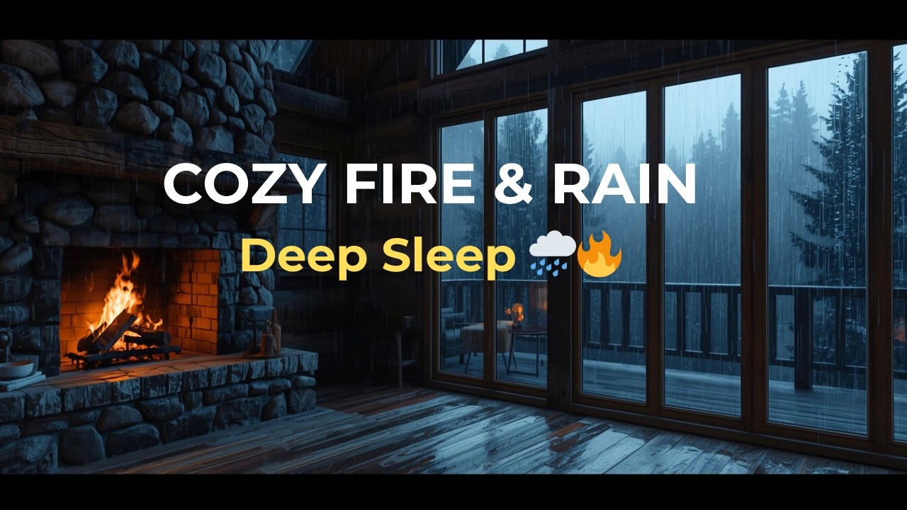 Cozy Fireplace with Heavy Rain Sounds 🌧️🔥 Relaxing Ambience for Deep Sleep & Study