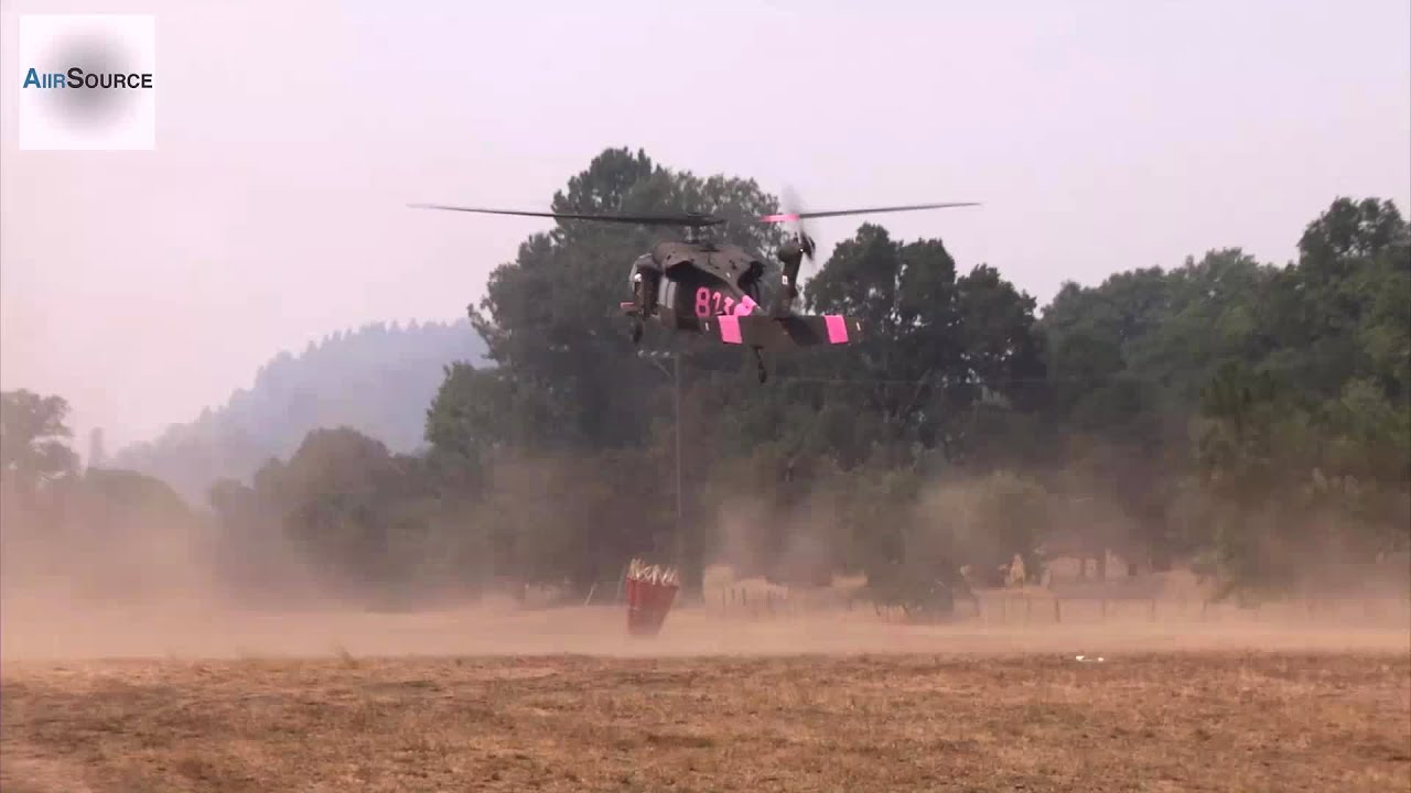 National Guard UH-60 Blackhawk Bambi Bucket Water Drop - Lodge Complex Fire 2014