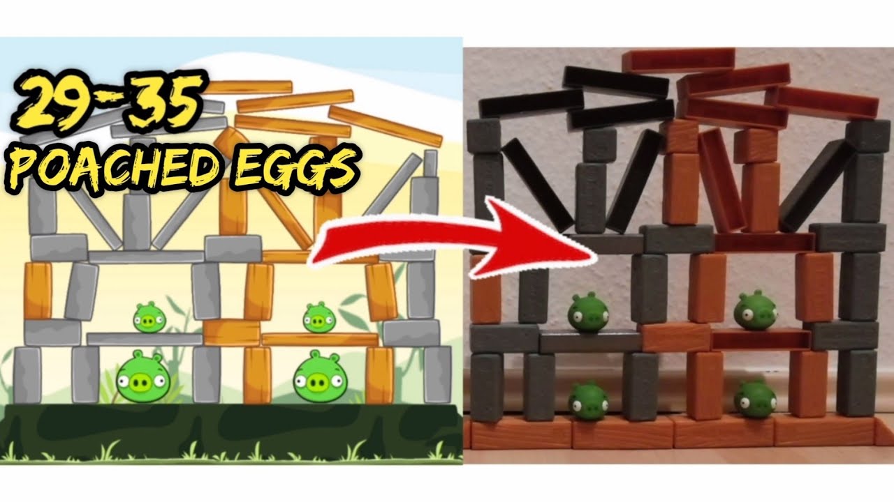 Recreating Angry Birds Classic Level with Mattel. Poached Eggs 29-35. Part 5.