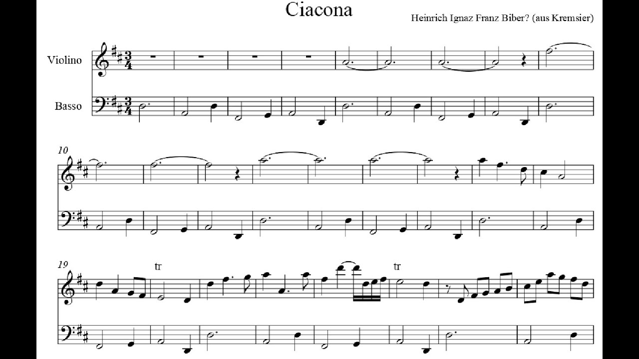 Heinrich Ignaz Franz Biber - Chaconne in D Major for Violin and Continuo. {w/ score.}