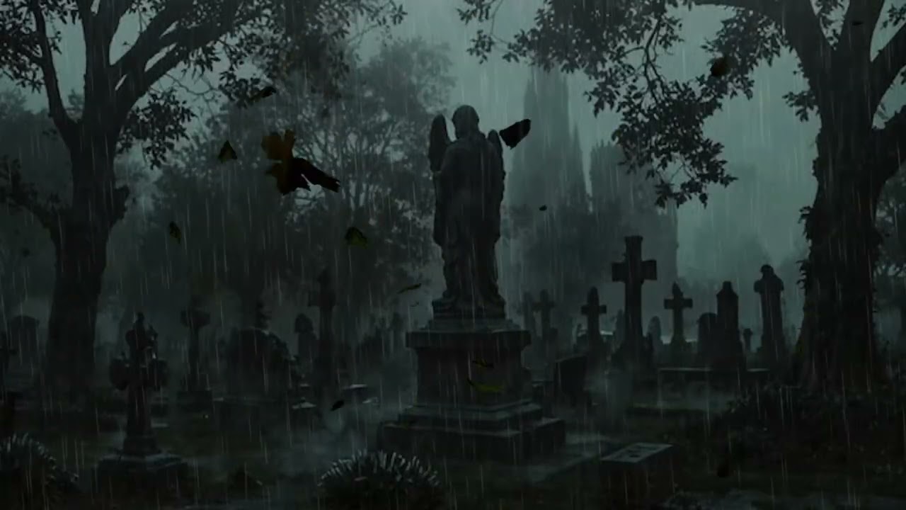 Heavy Rain in a Secret Garden 🌧️ Dark Angel Night Ambience for Deep Sleep