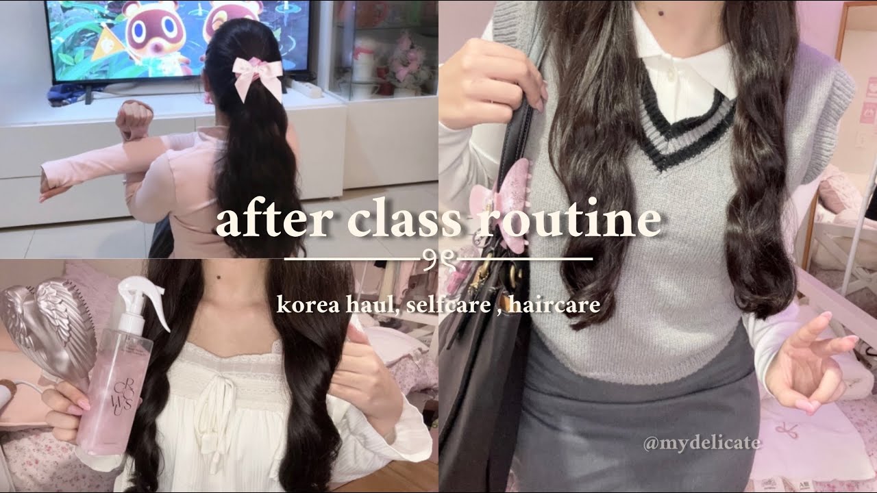 vlog | after school routine ✧˚.📚🎀 ( korea haul, skincare , haircare)